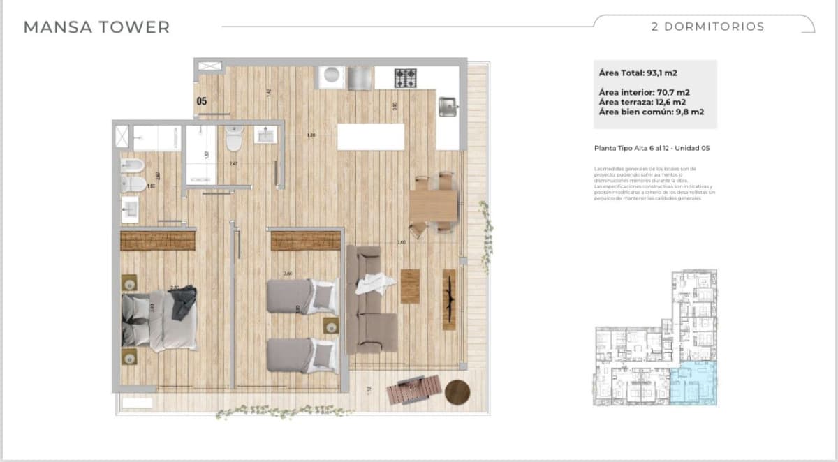 Venta apartamento 2 dormitorios - Roosevelt